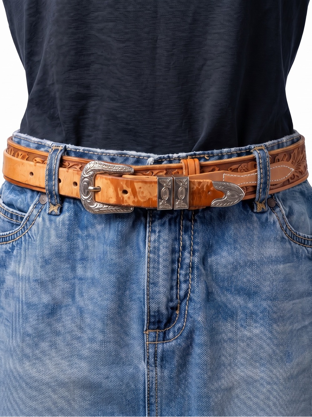 Chambers Vintage Leather Belt Hand Finished Burris Saddlery Silver Buckles 80's